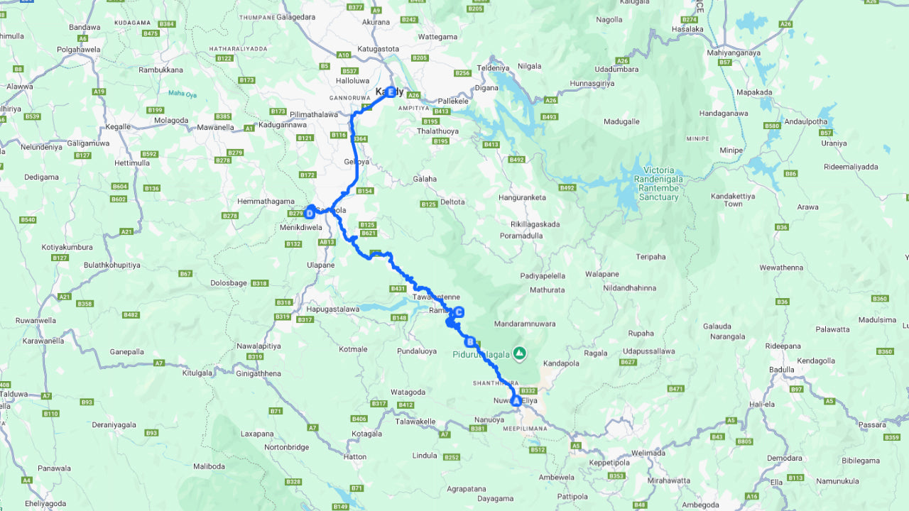 Traslado privativo panorâmico de Nuwara Eliya para Kandy com visita turística.