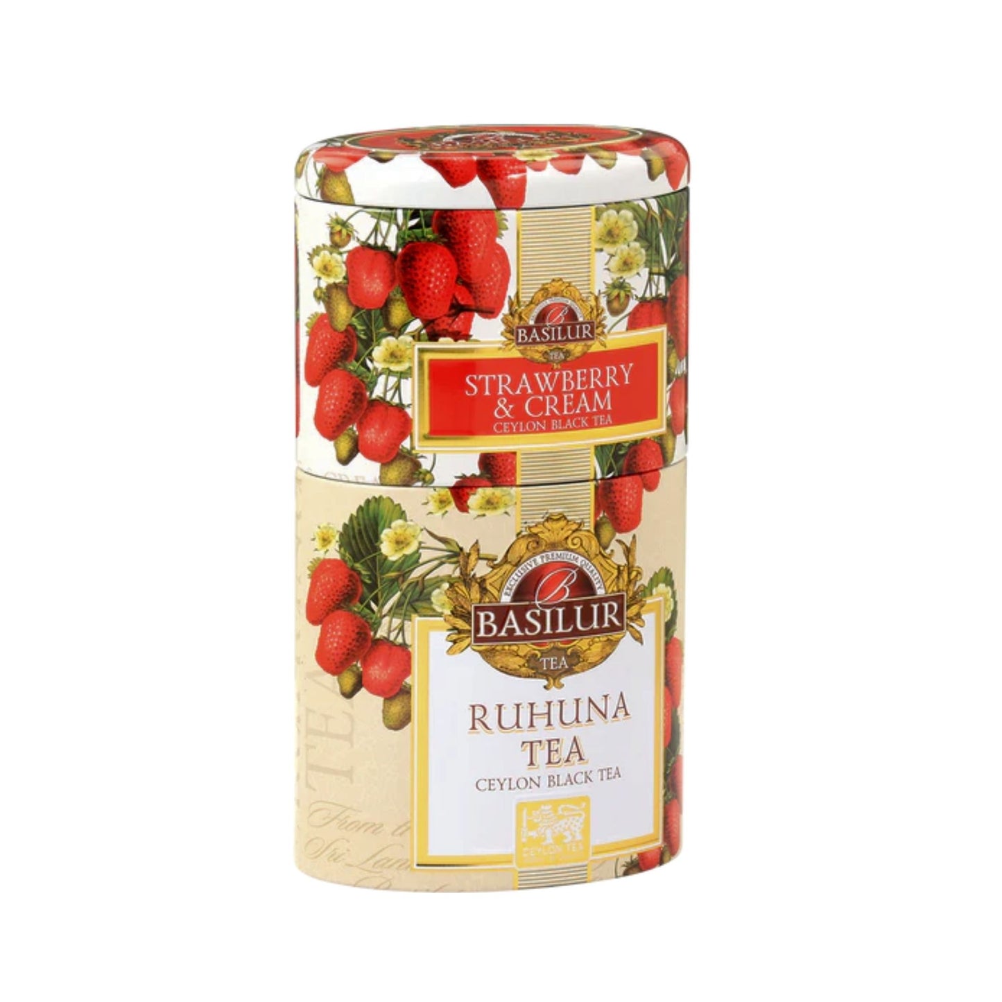 Basilur Two Layer Strawberry & Cream and Ruhuna Tea Caddy (100g)