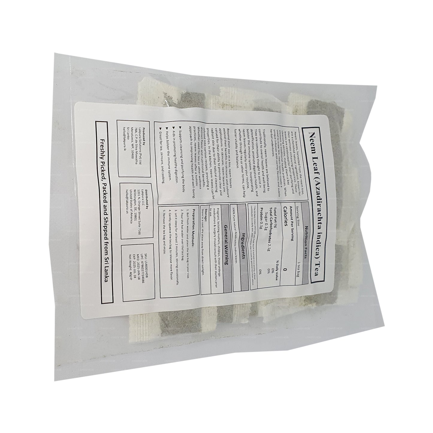 Lakpura Neem Yaprak Çayı (40g) 20 Çay Poşeti