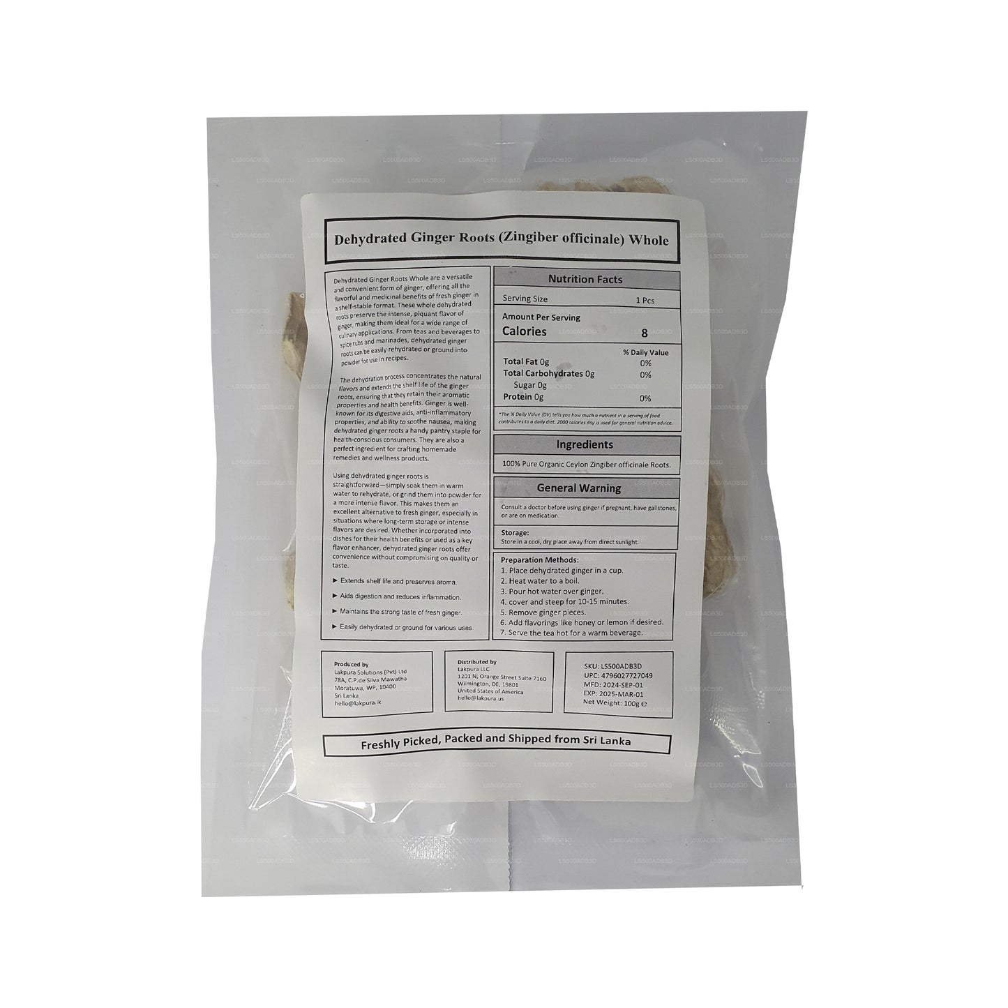 Lakpura Kurutulmuş Zencefil Kökleri Bütün (100g)