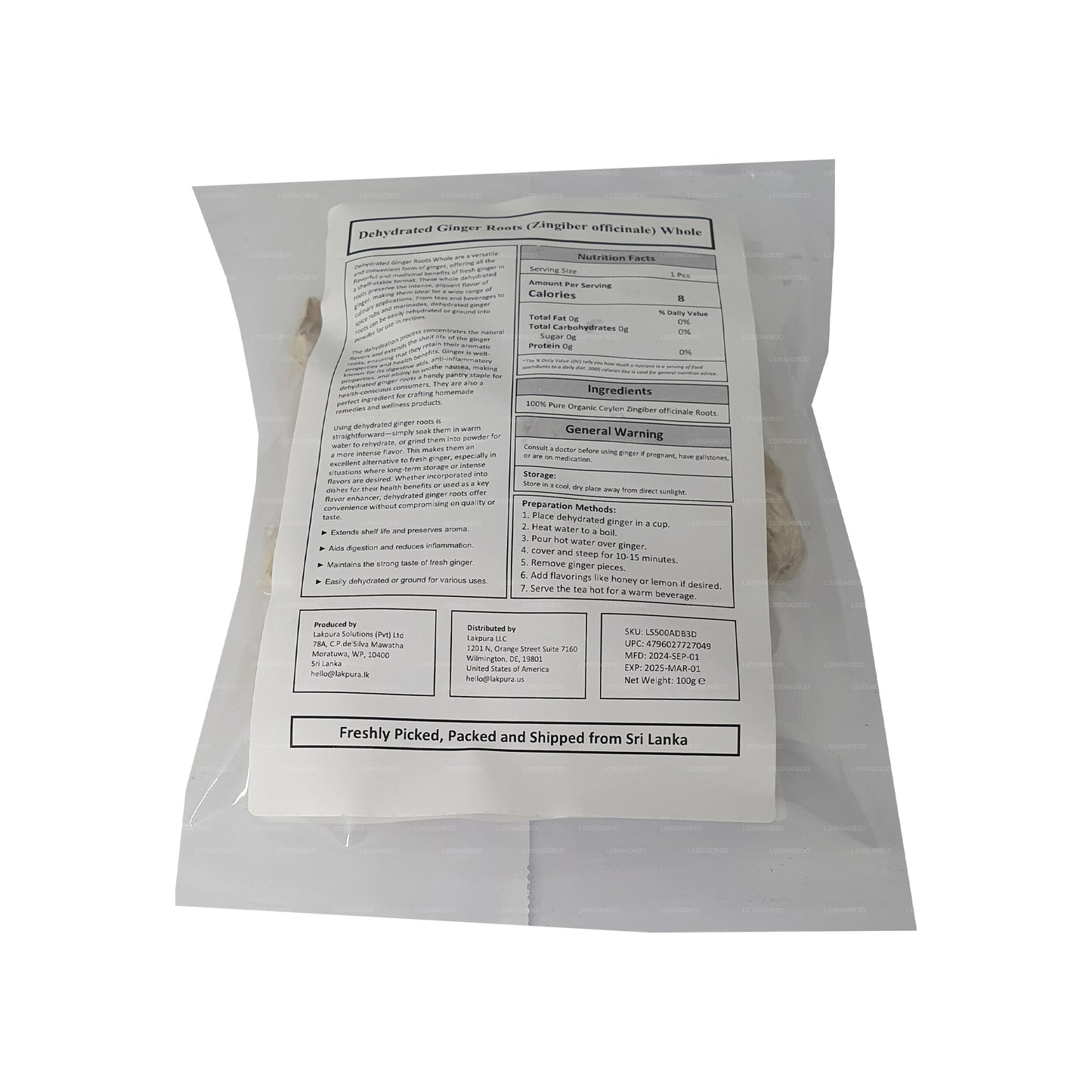 Lakpura Kurutulmuş Zencefil Kökleri Bütün (100g)