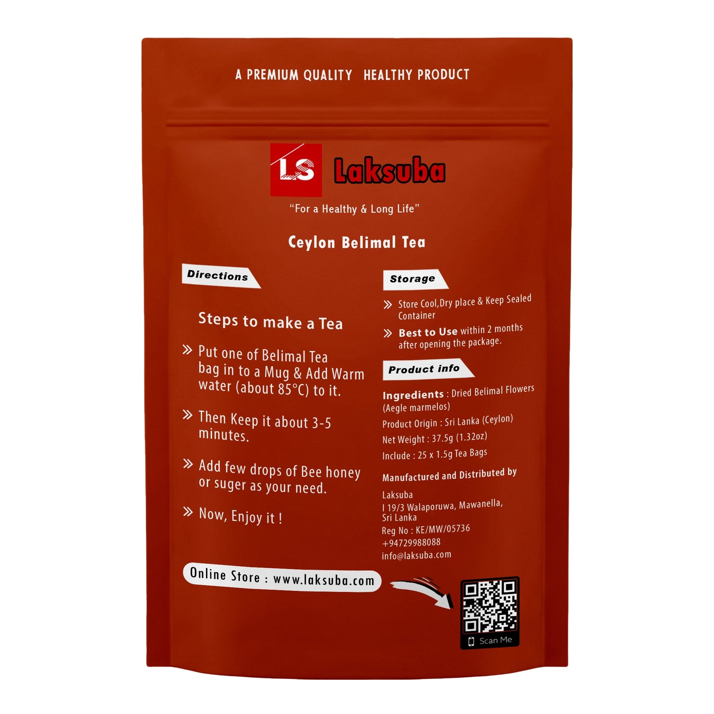 Laksuba Ceylon Belimal Tea (37.5g) 25 Tea Bags