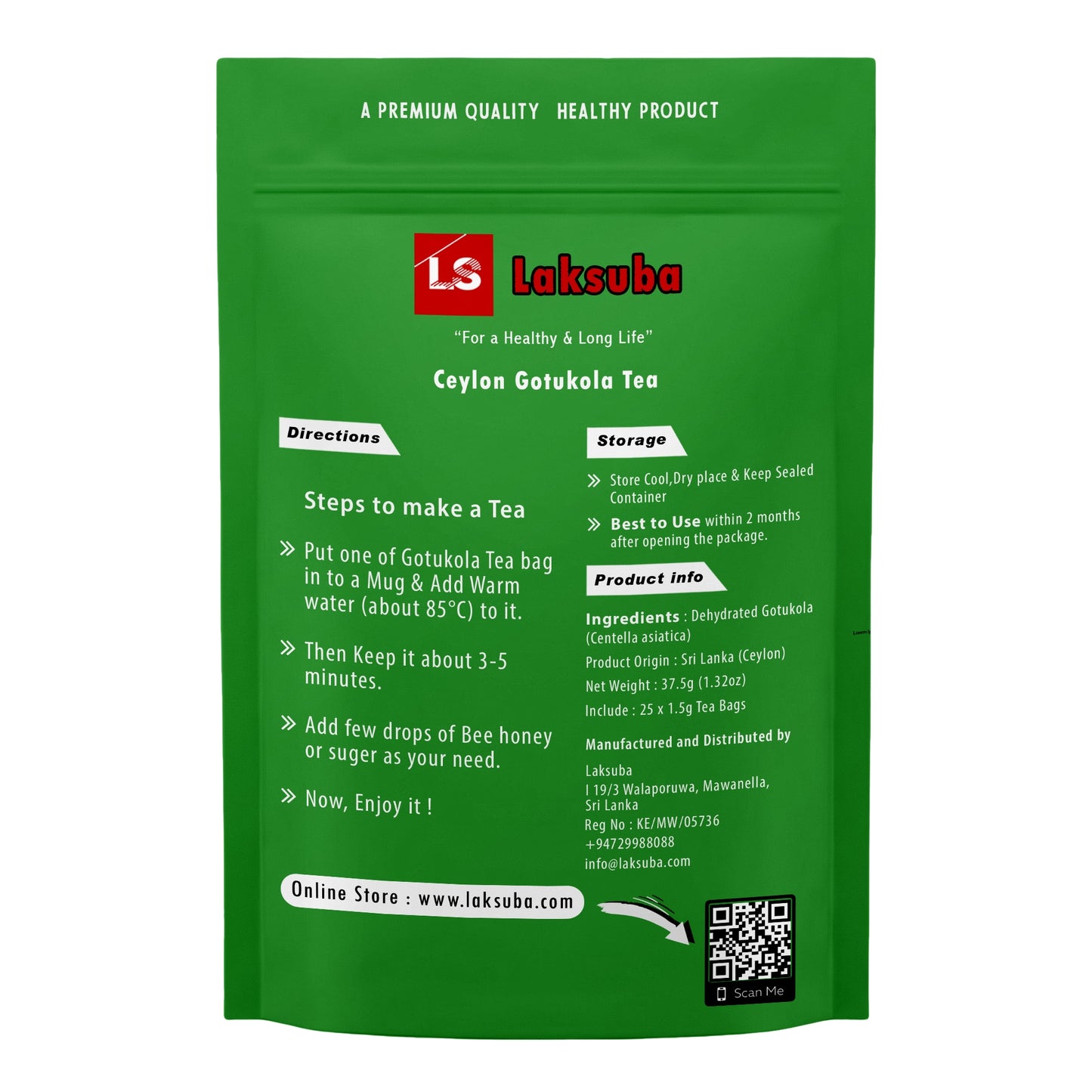 Laksuba Ceylon Gotukola tee (37,5 g) 25 teekotti