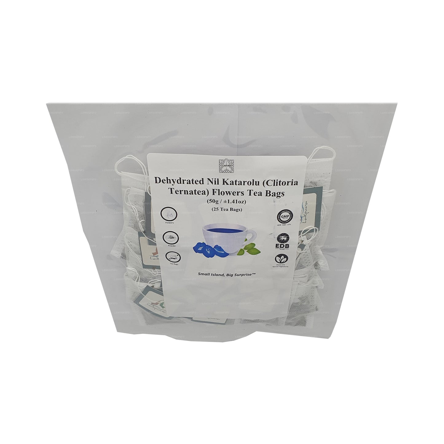 Bolsitas de té de flor de guisante mariposa deshidratada Lakpura® (Nil Katarolu; Clitoria Ternatea) (25 bolsitas)