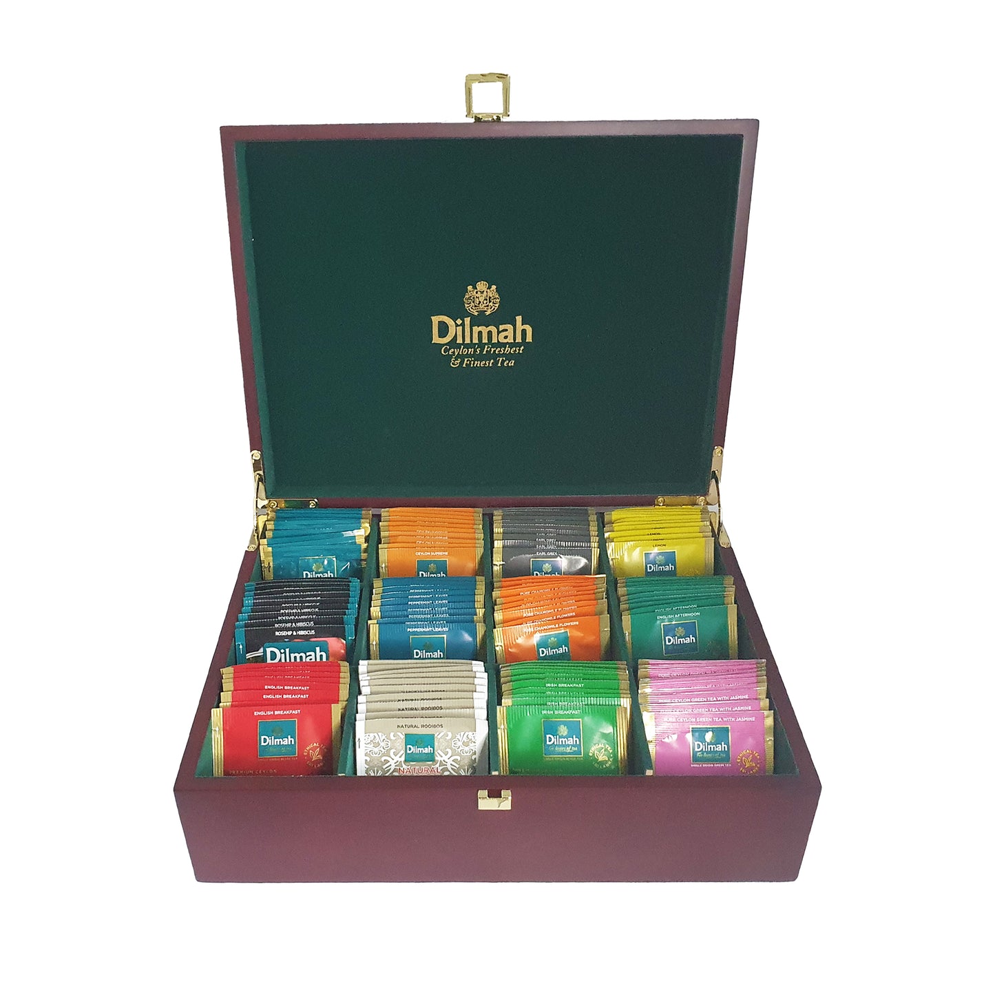 Dilmah Luxury Wooden Presenter Tea Display Chest with 120 Enveloped Teabags - Gourmet 12 Slot