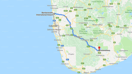 Transfer between Colombo (CMB) Airport and Governors Camp Udawalawe, Udawalawe