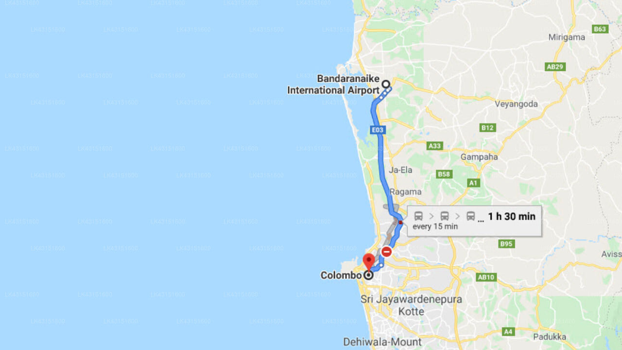 Transfer between Colombo Airport (CMB) and Zylan Luxury Villa, Colombo