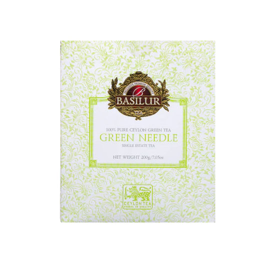 Basilur Teak Wooden Box Unflavored Green Tea - Silver Green Needle (200g)