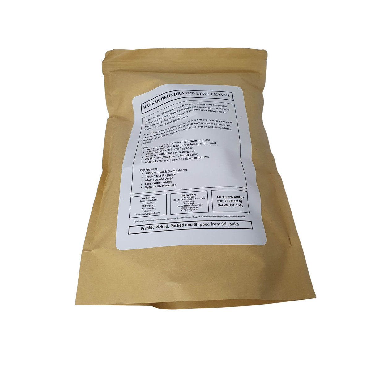 Ransaru Wildcrafted Dehydrated Lime Leaves Pack