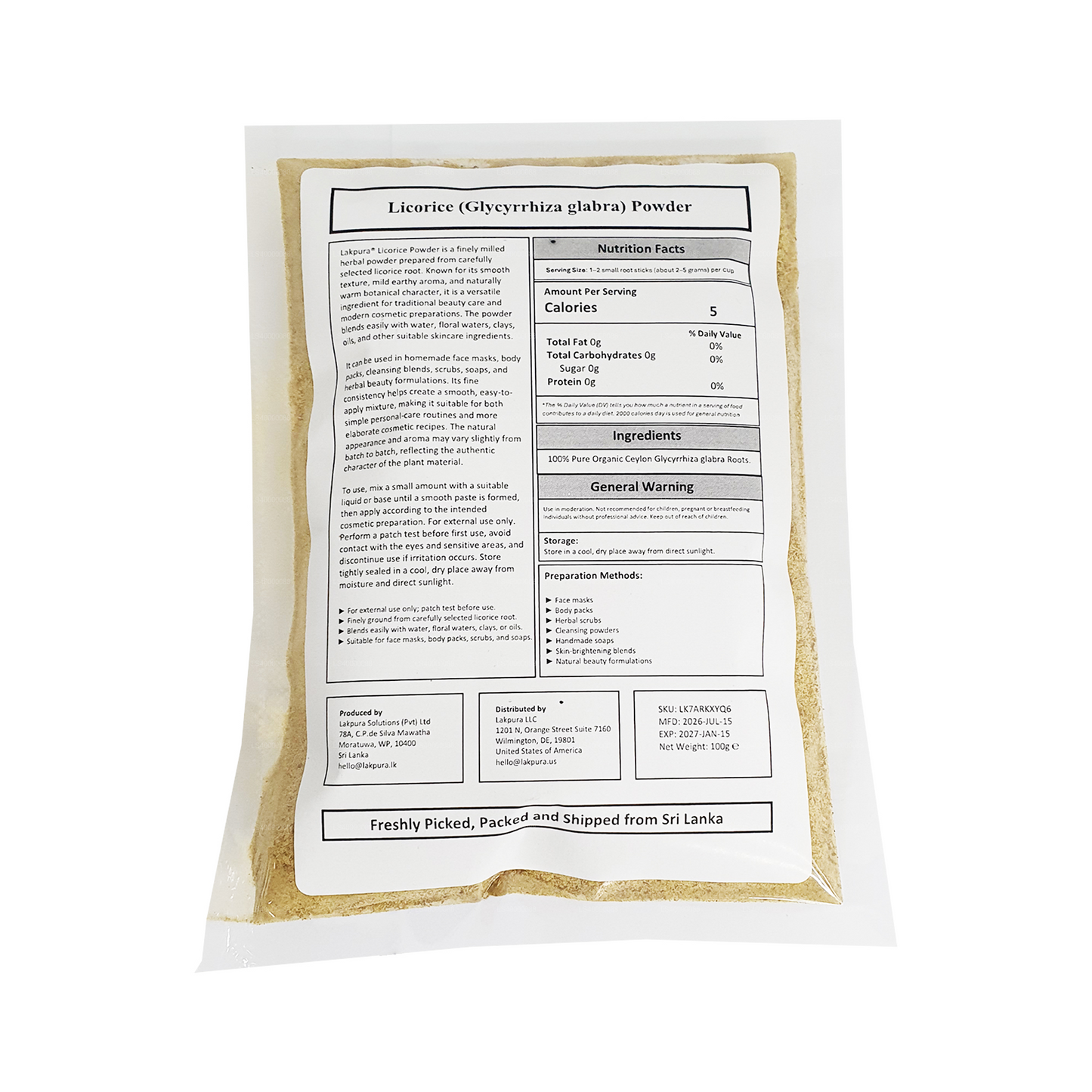 Lakpura® Licorice (Liquorice) Powder (100g)