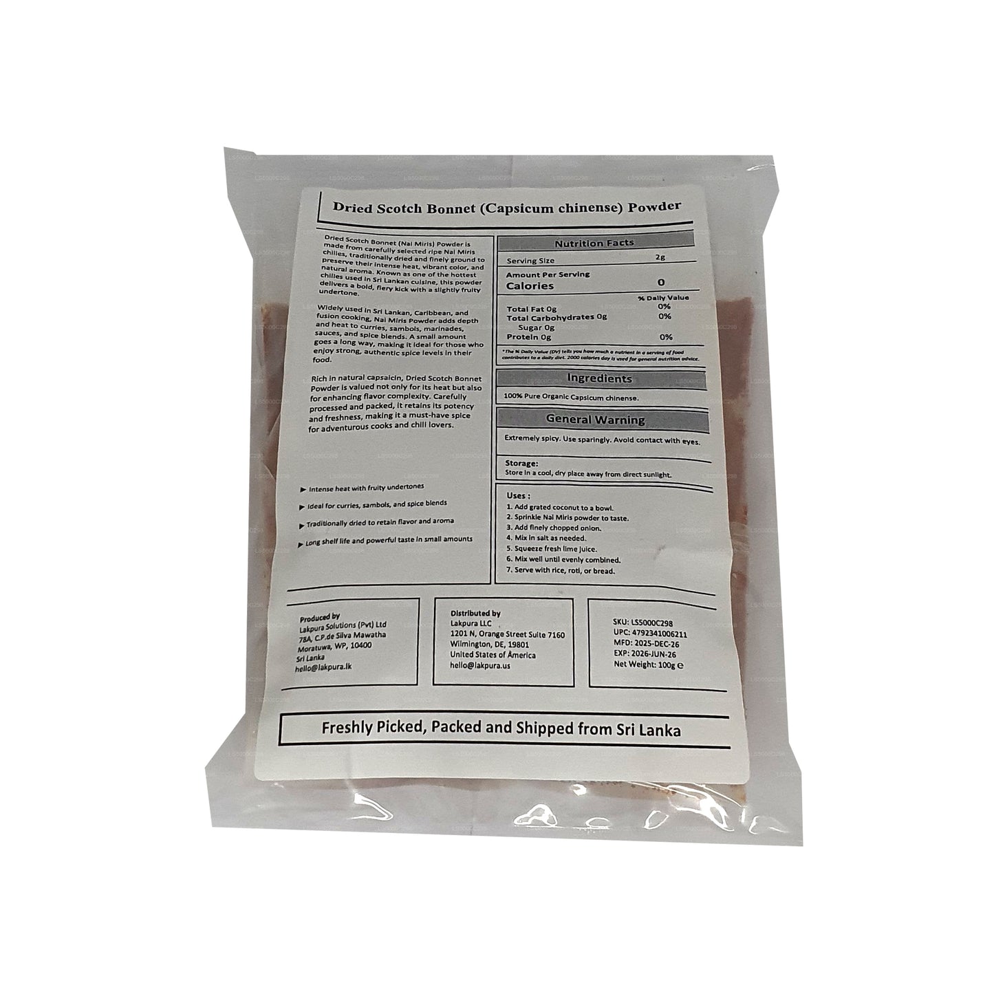 Lakpura® Scotch Bonnet (Nai Miris) Powder
