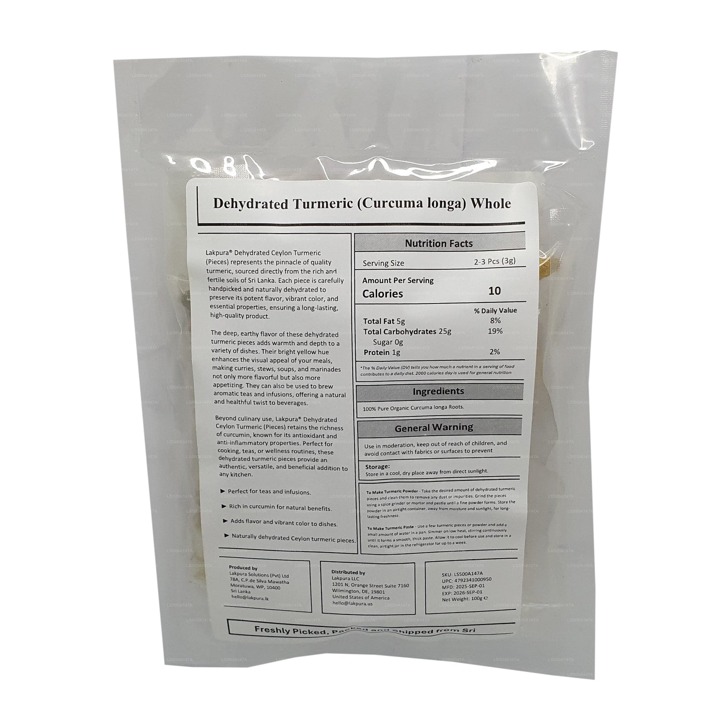 Lakpura Dehydrated Tumeric Whole
