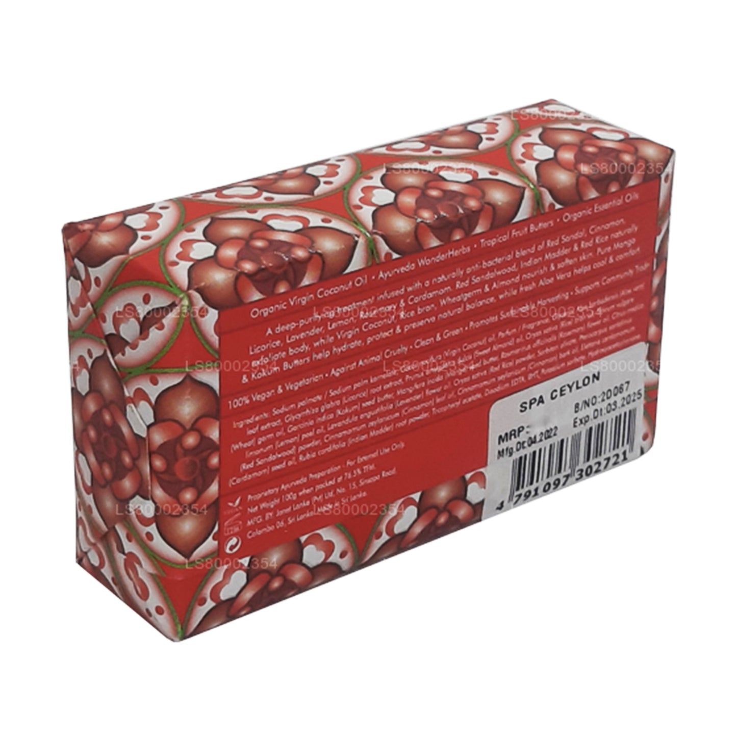 Jabón de bienestar exfoliante antibacteriano Spa Ceylon con sándalo rojo y canela (100 g)