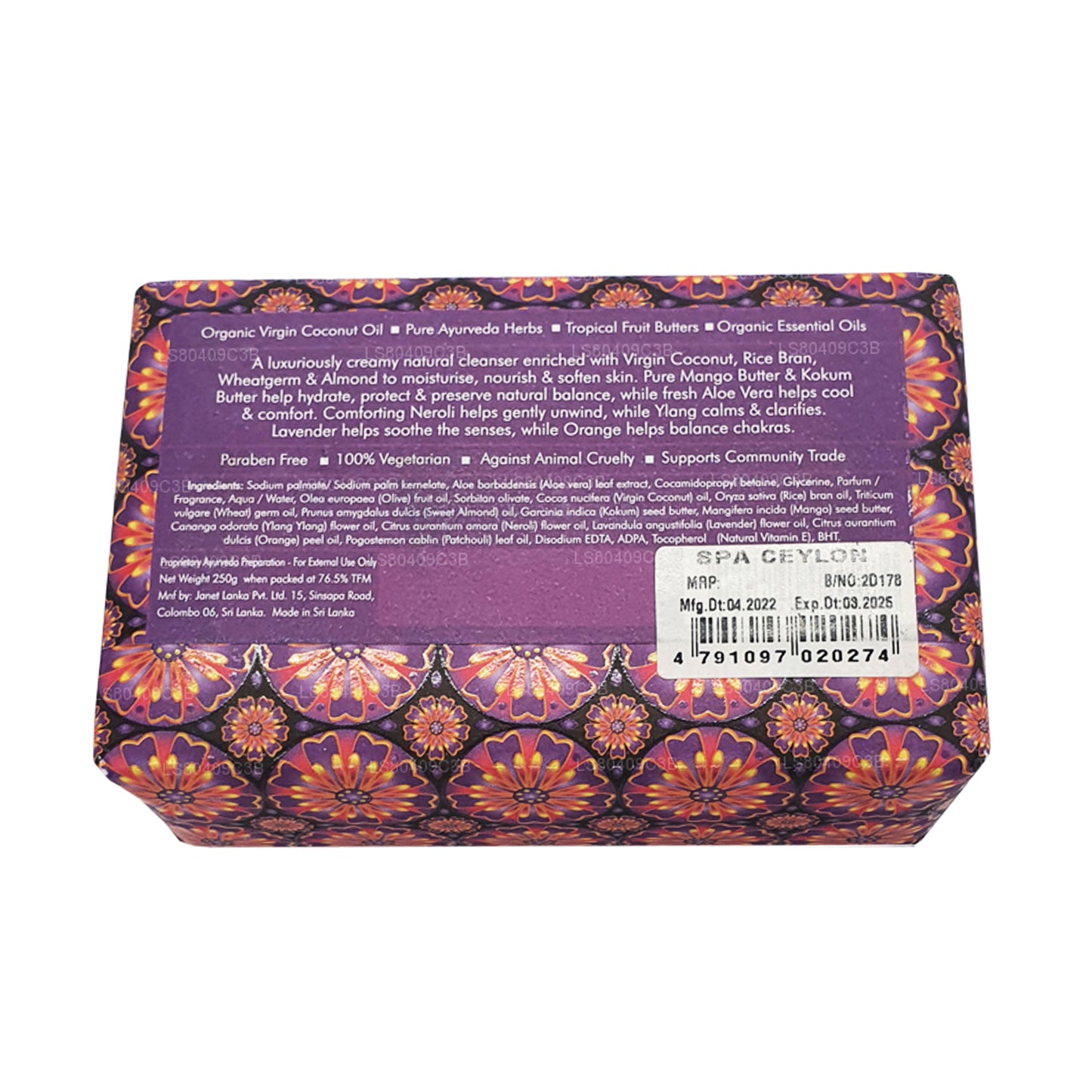 Jabón de lujo Spa de lavanda y neroli ylang de Ceilán (250 g)