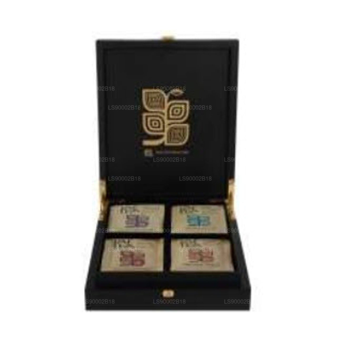 Presentador de madera Jaf Tea con tapa cerrada y 4 compartimentos