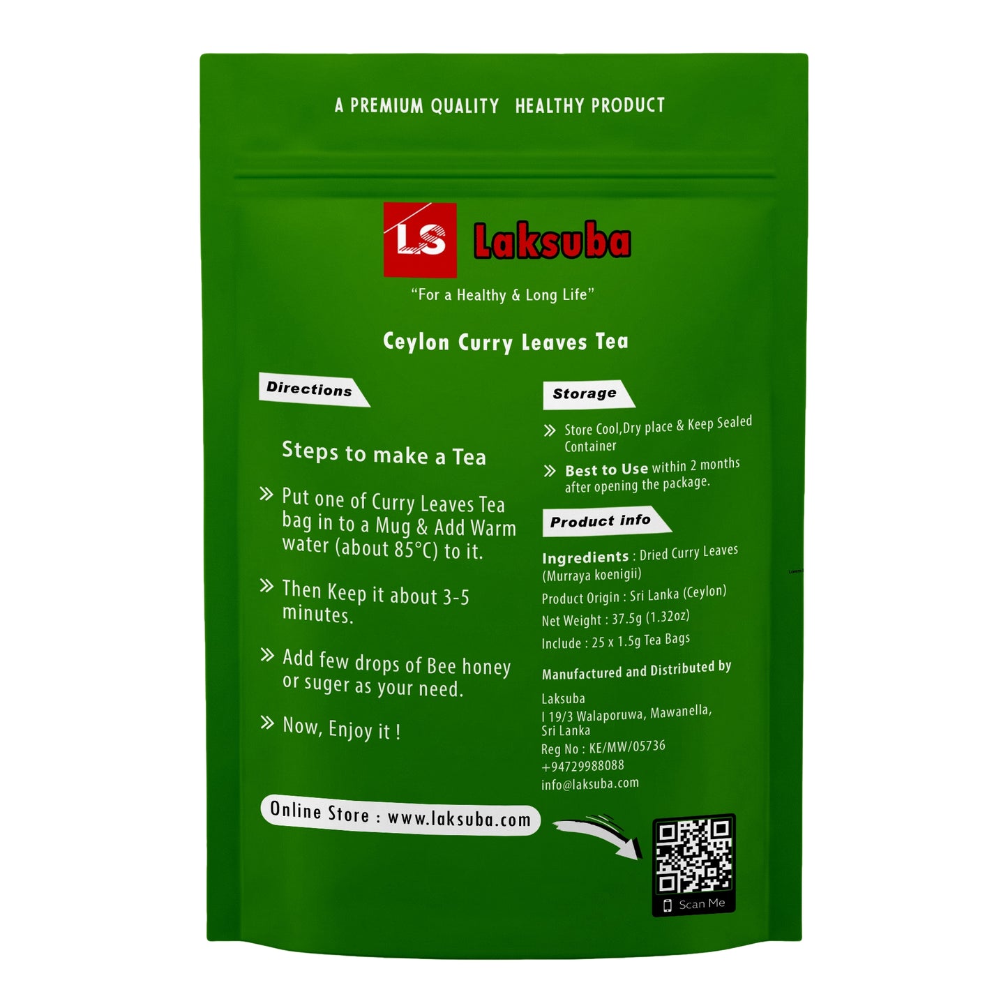 Laksuba Ceylon Curry Leaves Tea (37.5g) 25 Tea Bags