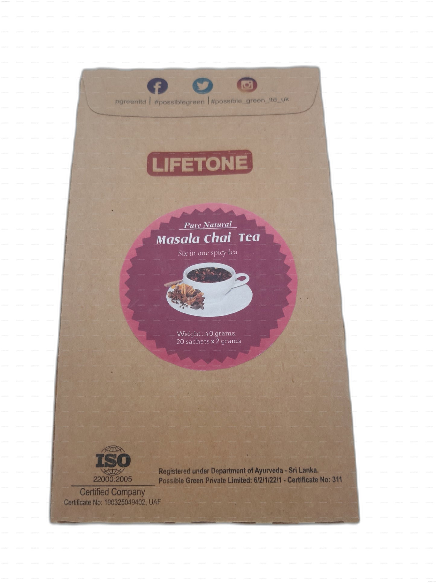 Lifetone Masala Chai (40g) 20 Tea Bags