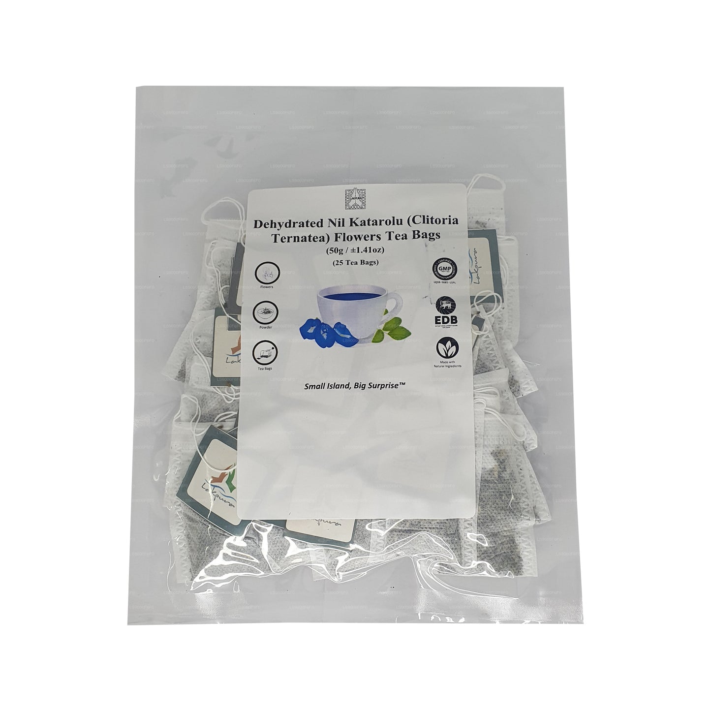 லக்புரா® உலர்த்தப்பட்ட பட்டாம்பூ (நீலக் கட்டரோலு; கிளிட்டோரியா டெர்னாடியா) மலர் தேநீர் பைகள் (25 தேநீர் பைகள்)