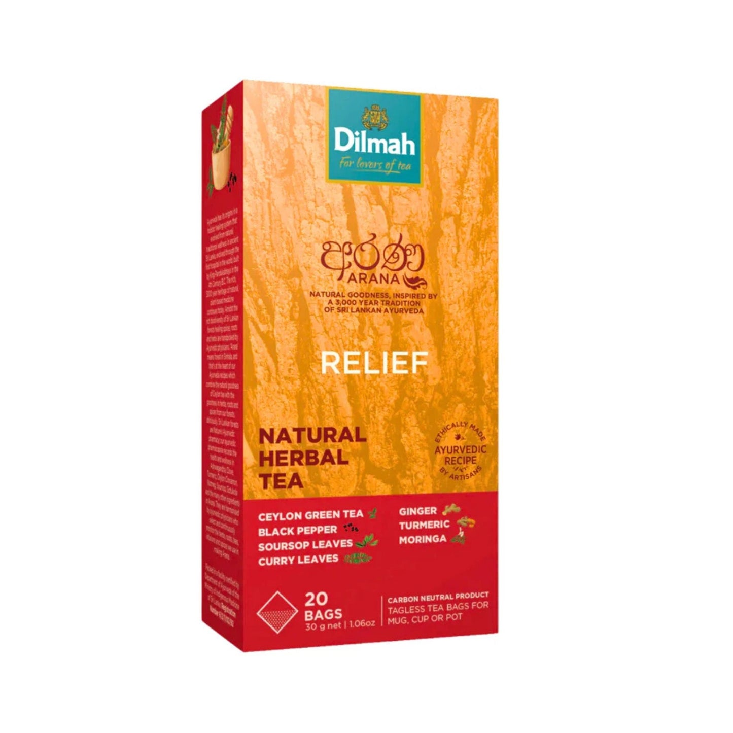 Tè verde naturale alle erbe Dilmah Arana Relief (20 bustine di tè senza etichetta)