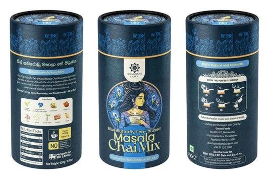 Grand Spices Lanka Blue Butterfly Pea Infused Masala Chai Mix (100g) Canister