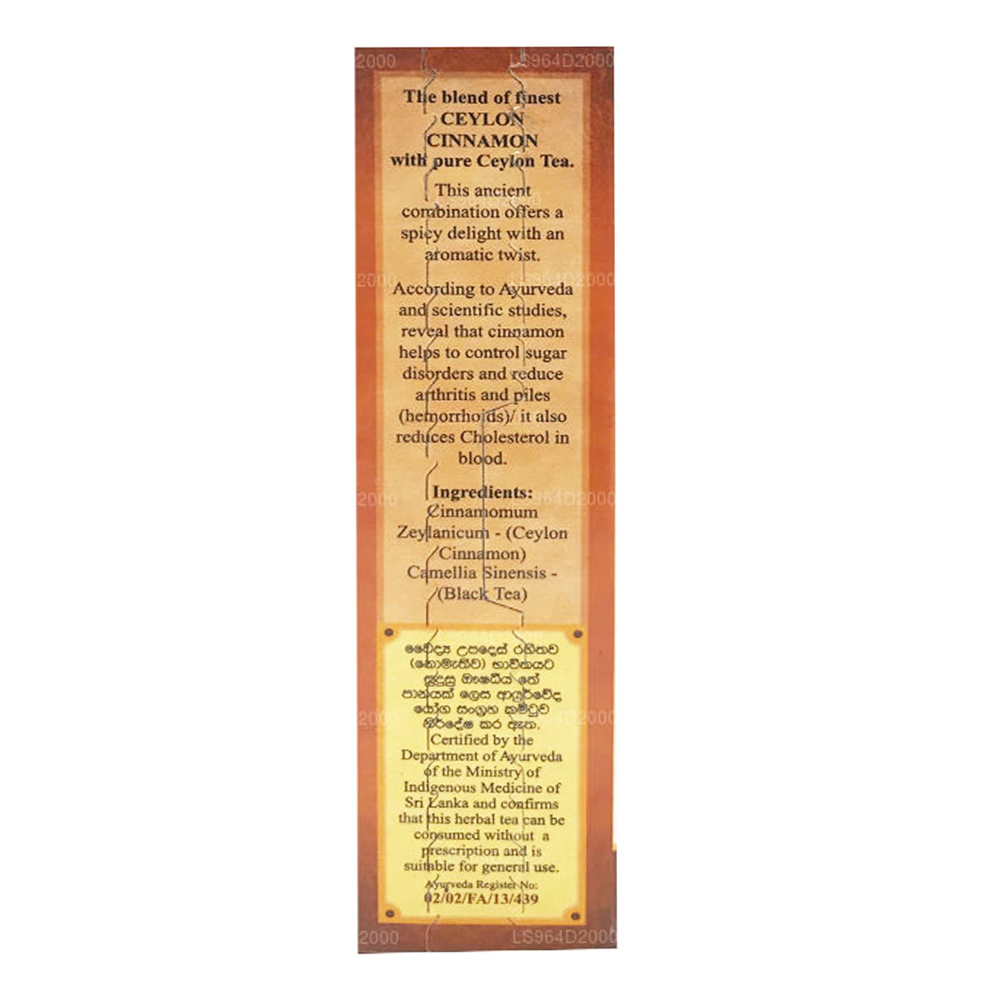Té de hierbas de canela y canela Fadna de Ceilán (20 g) 10 bolsitas de té
