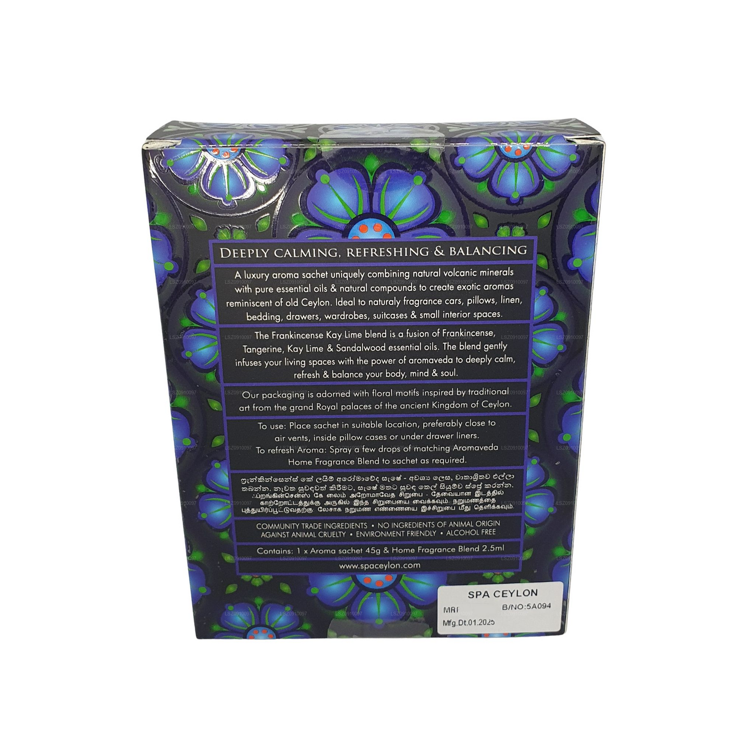 spa ceylon frankincense kay lime aromaveda sachet (45g)