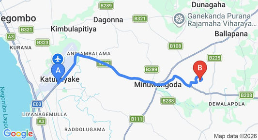 Driving route map: Colombo Airport (CMB) to Wegowwa (13 km, approx 30 min private transfer)