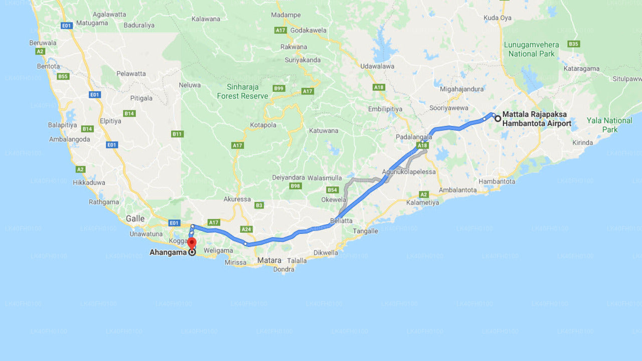 Mattala (HRI) Airport to Ahangama City Private Transfer