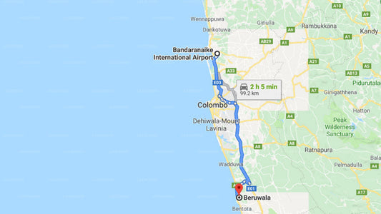 Transfer between Colombo (CMB) Airport and The Palms Hotel, Beruwala