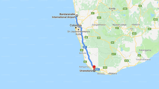 Transfer between Colombo Airport (CMB) and The Jungle House, Unawatuna