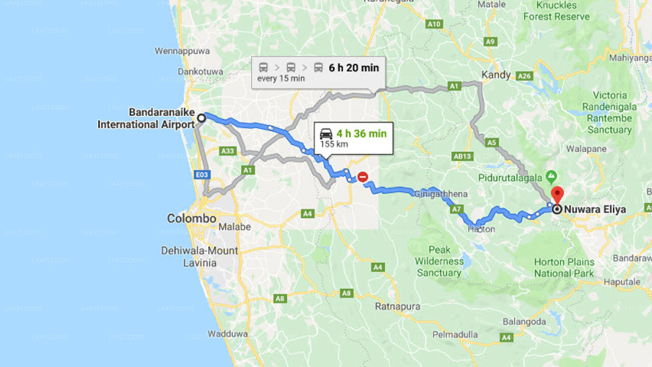 Transfer between Colombo Airport & Scottish Planter Bungalow, Nuwara Eliya