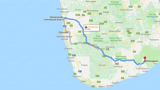 Transfer between Colombo Airport (CMB) and The Summer Corridor Cottages, Kataragama